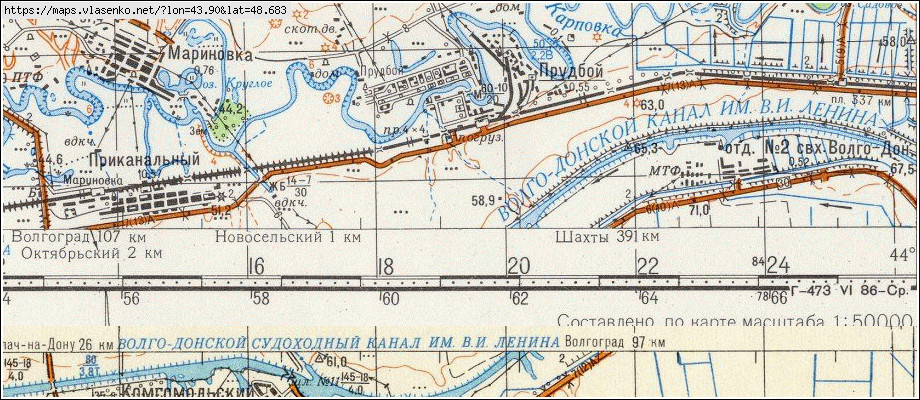 Карта ПРУДБОЙ, Волгоградская область, Калачевский район