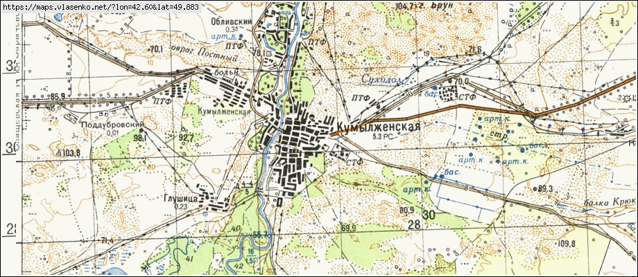 Карта КУМЫЛЖЕНСКАЯ, Волгоградская область, Кумылженский район