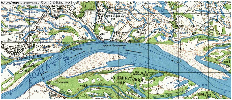 Карта ленинской поймы с названиями ериков и озер с дорогами