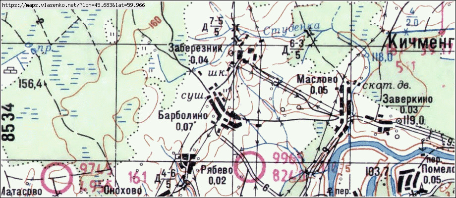 Карта с кичменгский городок с улицами и домами