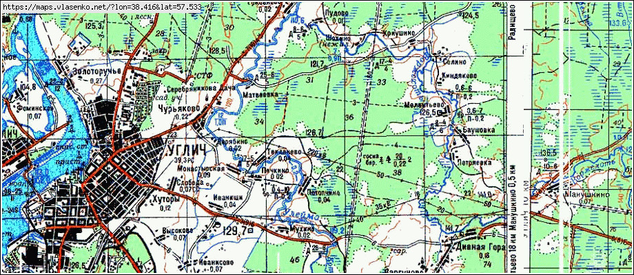 Топографическая карта угличского района