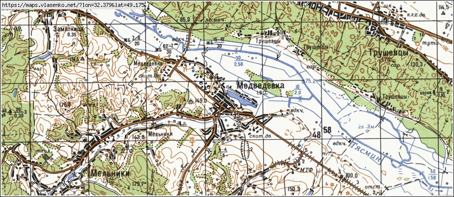 Карта МЕДВЕДІВКА, Черкаська область, Чигиринський район