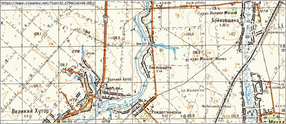 Карта ПАВЛІВЩИНА, Черкаська область, Драбівський район