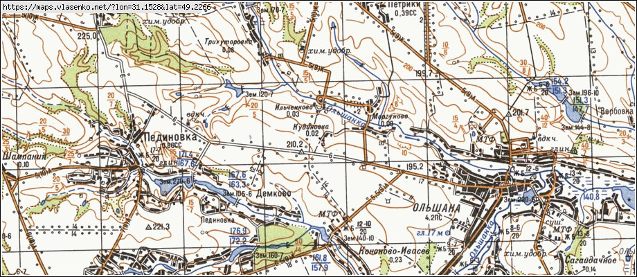 Карта КУДИНІВКА, Черкаська область, Городищенський район