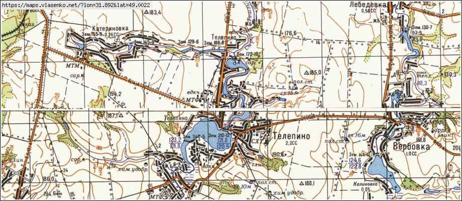 Карта ТЕЛЕПИНЕ, Черкаська область, Кам'янський район