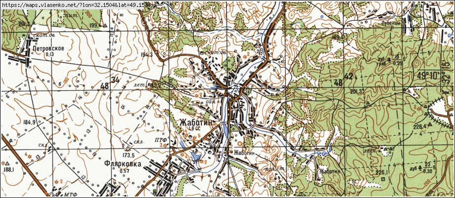 Карта ЖАБОТИН, Черкаська область, Кам'янський район
