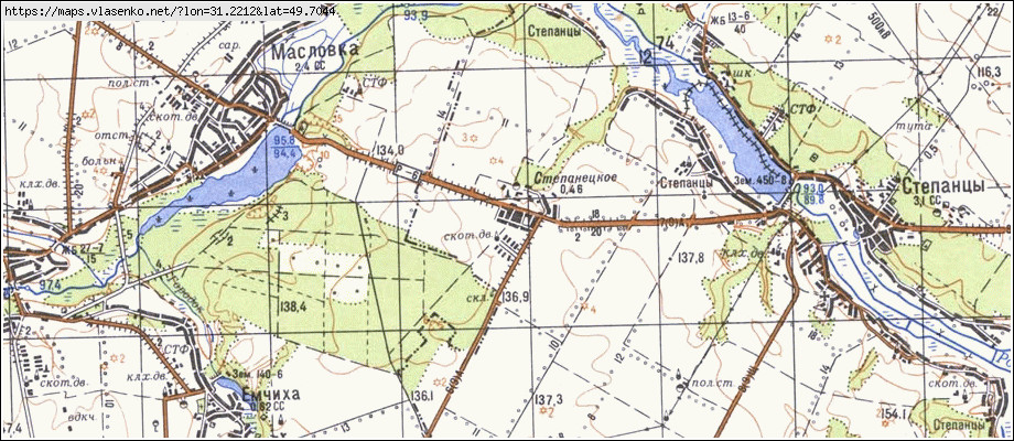 Карта СТЕПАНЕЦЬКЕ, Черкаська область, Канівський район