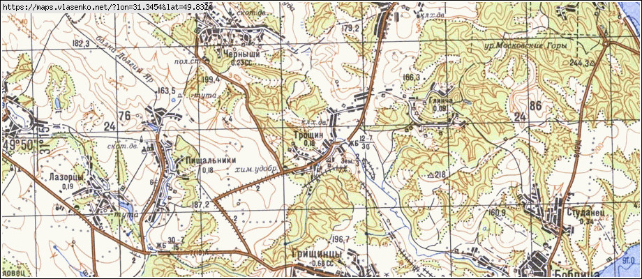 Карта ТРОЩИН, Черкаська область, Канівський район
