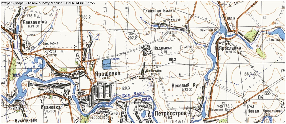 Карта НАДВИССЯ, Черкаська область, Катеринопільський район
