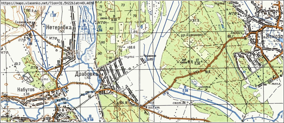 Карта ЧЕРВОНЕ, Черкаська область, Корсунь-шевченківський район