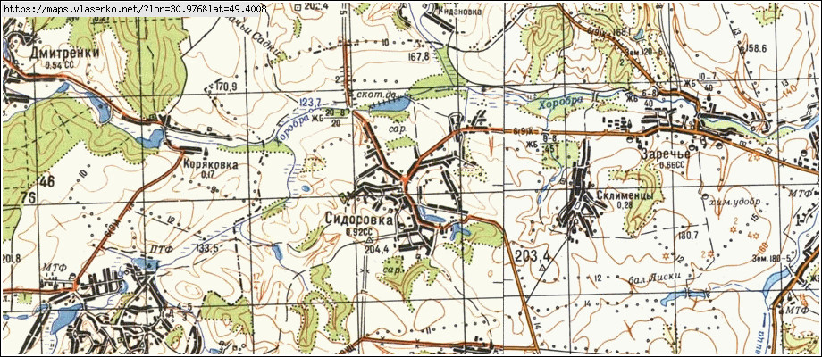 Карта СИДОРІВКА, Черкаська область, Корсунь-шевченківський район