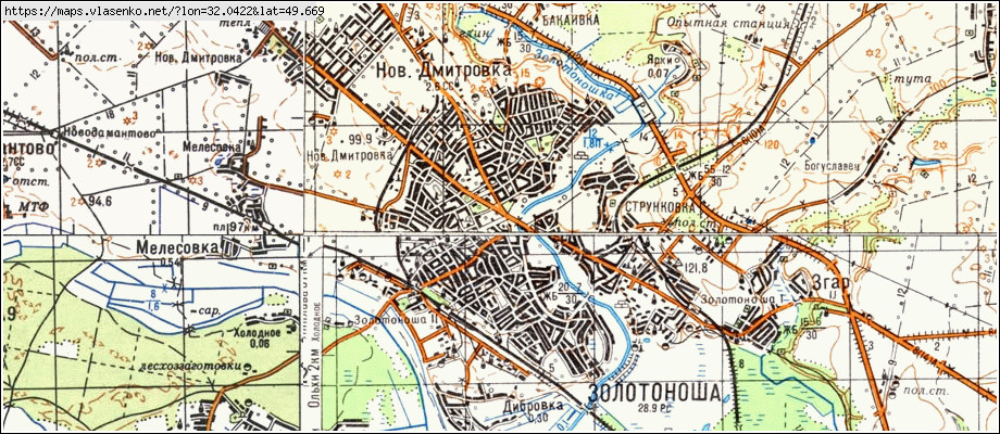 Карта ЗОЛОТОНОША, Черкаська область, м Золотоноша район