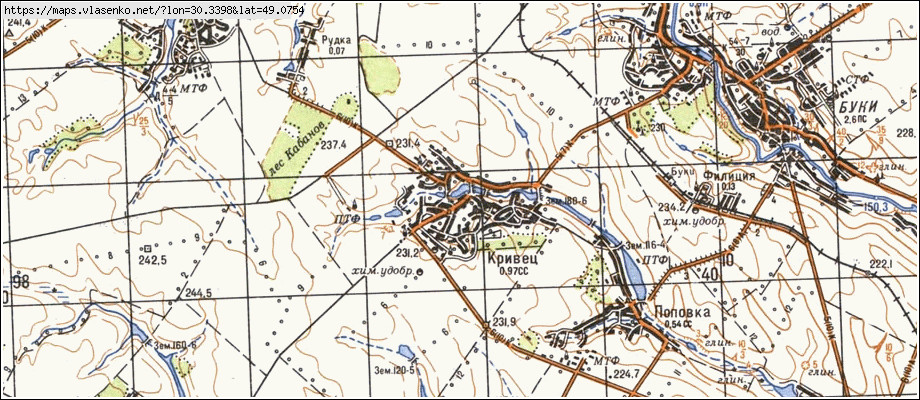 Карта КРИВЕЦЬ, Черкаська область, Маньківський район