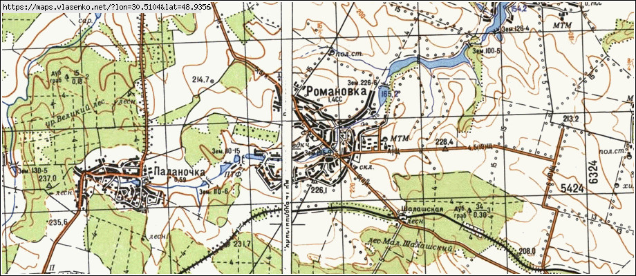 Карта РОМАНІВКА, Черкаська область, Тальнівський район