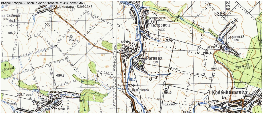 Карта РОГОВА, Черкаська область, Уманський район