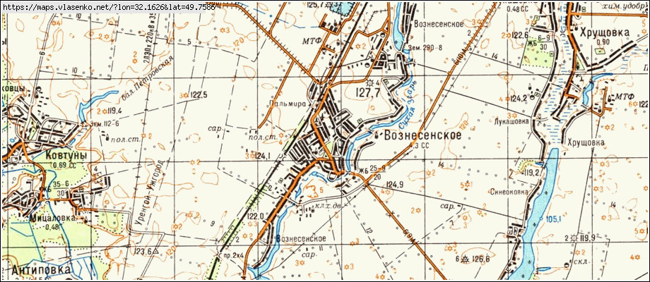 Карта ВОЗНЕСЕНСЬКЕ, Черкаська область, Золотоніський район