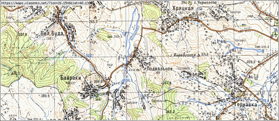 Карта ПІДВАЛЬНЕ, Чернівецька область, Герцаївський район