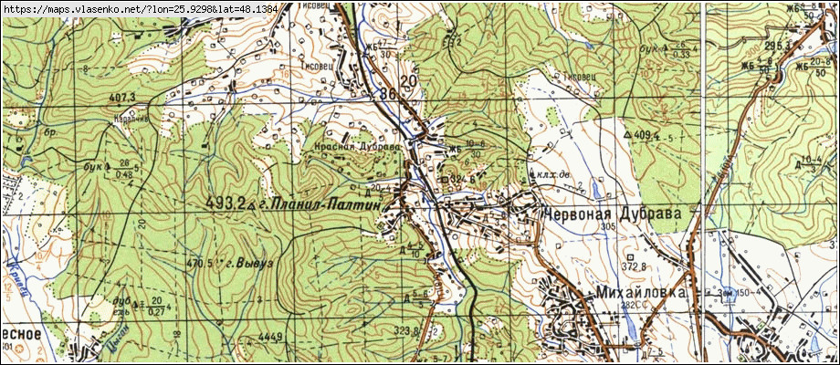 Карта ЧЕРВОНА ДІБРОВА, Чернівецька область, Глибоцький район