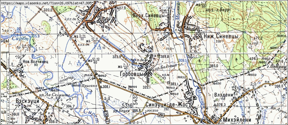 Карта ГОРБІВЦІ, Чернівецька область, Глибоцький район