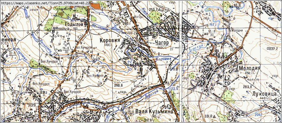 Карта КОРОВІЯ, Чернівецька область, Глибоцький район