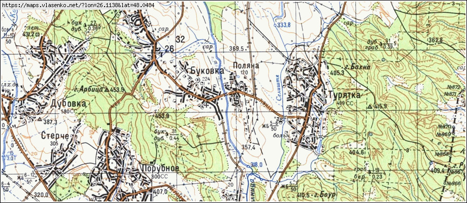 Карта ПОЛЯНА, Чернівецька область, Глибоцький район