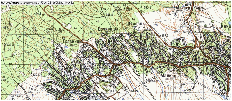 Карта БОЧКІВЦІ, Чернівецька область, Хотинський район