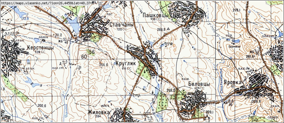 Карта КРУГЛИК, Чернівецька область, Хотинський район