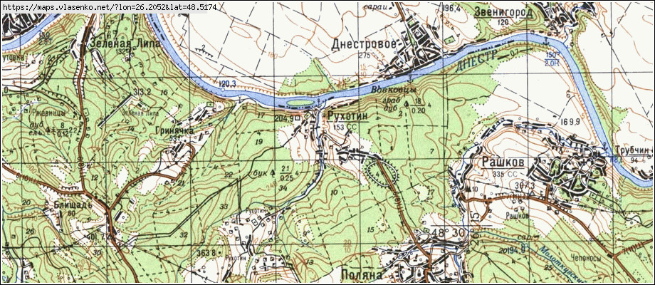 Карта РУХОТИН, Чернівецька область, Хотинський район