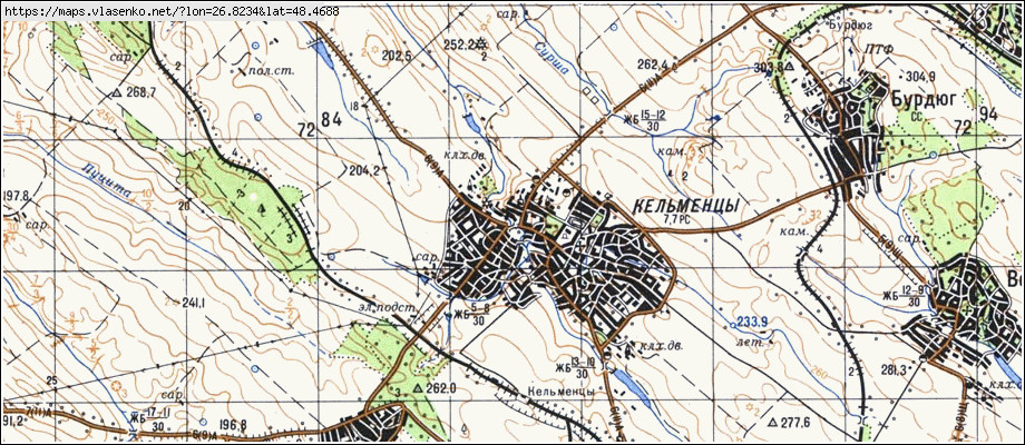 Карта КЕЛЬМЕНЦІ, Чернівецька область, Кельменецький район