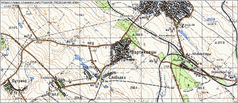 Карта ВАРТИКІВЦІ, Чернівецька область, Кельменецький район