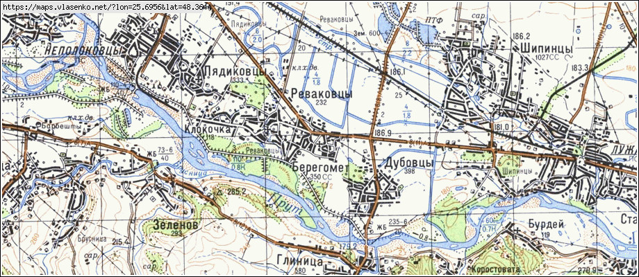 Карта БЕРЕГОМЕТ, Чернівецька область, Кіцманський район