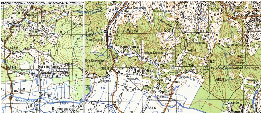 Карта БРУСЕНКИ, Чернівецька область, Кіцманський район