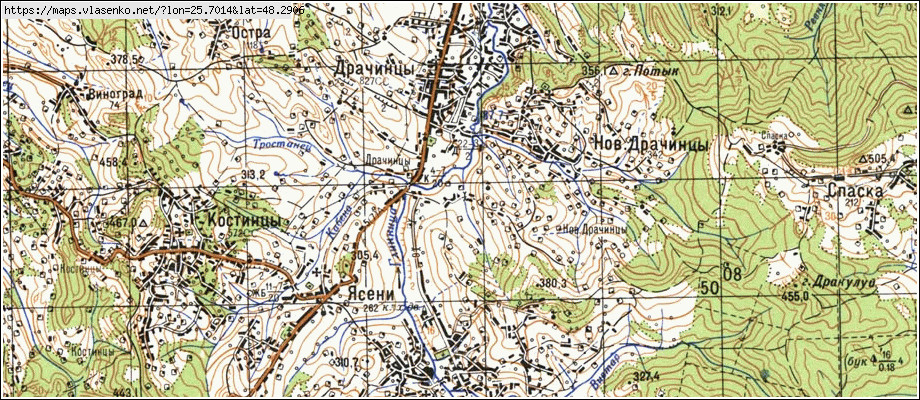 Карта ДРАЧИНЦІ, Чернівецька область, Кіцманський район