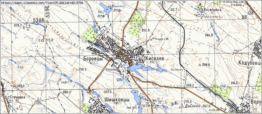 Карта КИСЕЛІВ, Чернівецька область, Кіцманський район