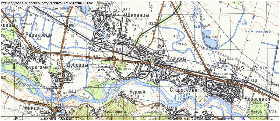 Карта ЛУЖАНИ, Чернівецька область, Кіцманський район