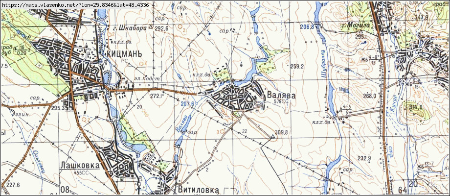 Карта ВАЛЯВА, Чернівецька область, Кіцманський район