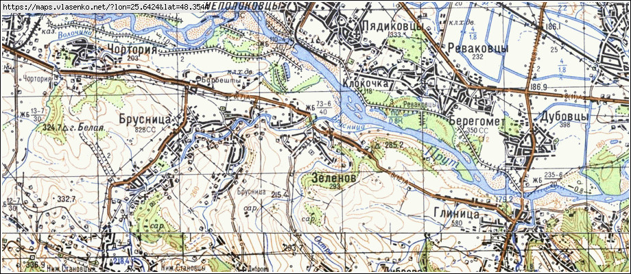 Карта ЗЕЛЕНІВ, Чернівецька область, Кіцманський район