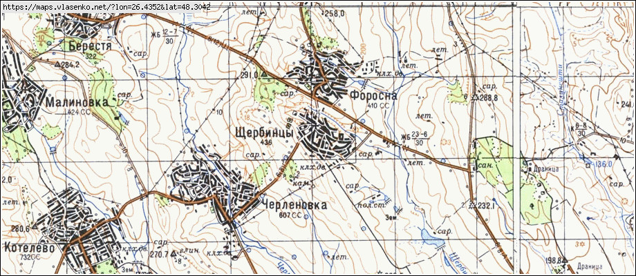 Карта ЩЕРБИНЦІ, Чернівецька область, Новоселицький район