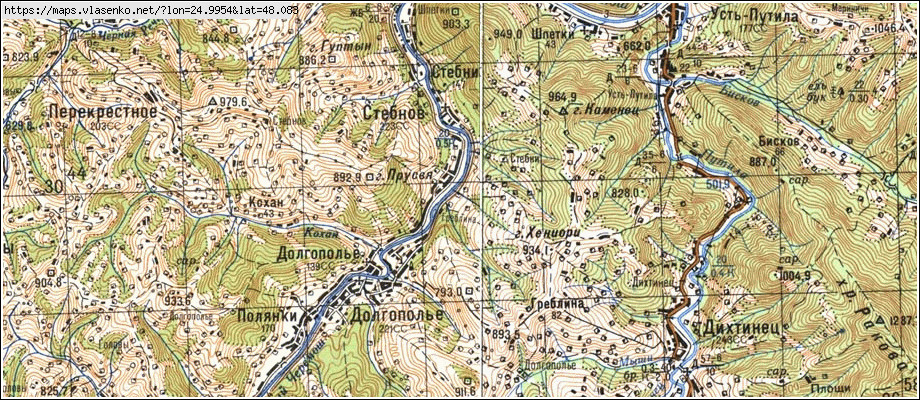 Карта ГРЕБЛИНА, Чернівецька область, Путильський район