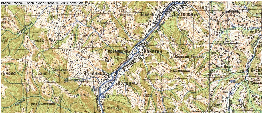 Карта КОНЯТИН, Чернівецька область, Путильський район