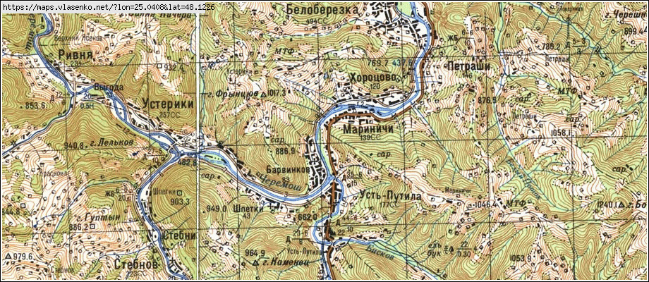 Карта МАРИНИЧІ, Чернівецька область, Путильський район