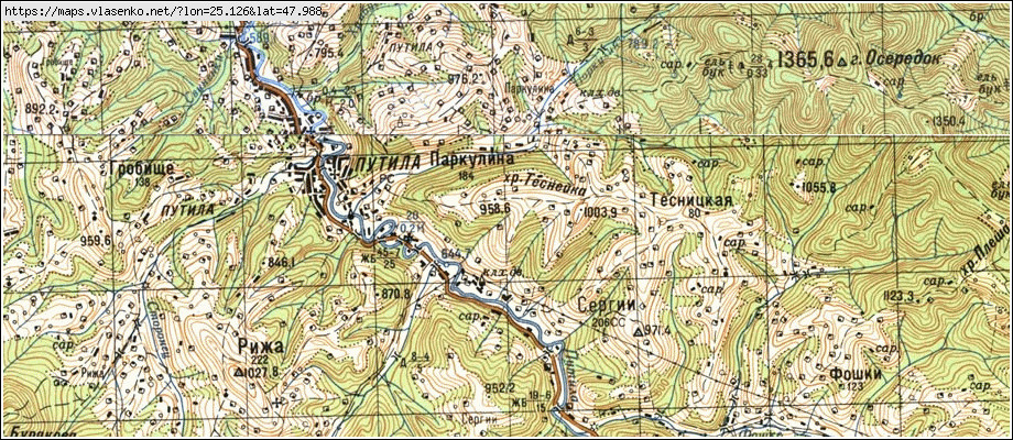 Карта ПАРКУЛИНА, Чернівецька область, Путильський район
