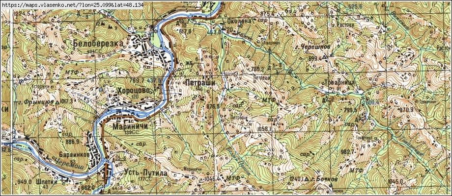 Карта ПЕТРАШІ, Чернівецька область, Путильський район