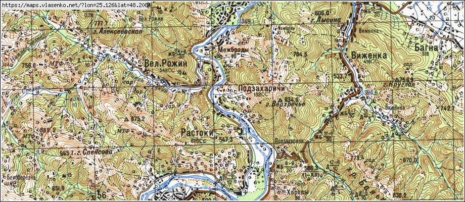 Карта ПІДЗАХАРИЧІ, Чернівецька область, Путильський район
