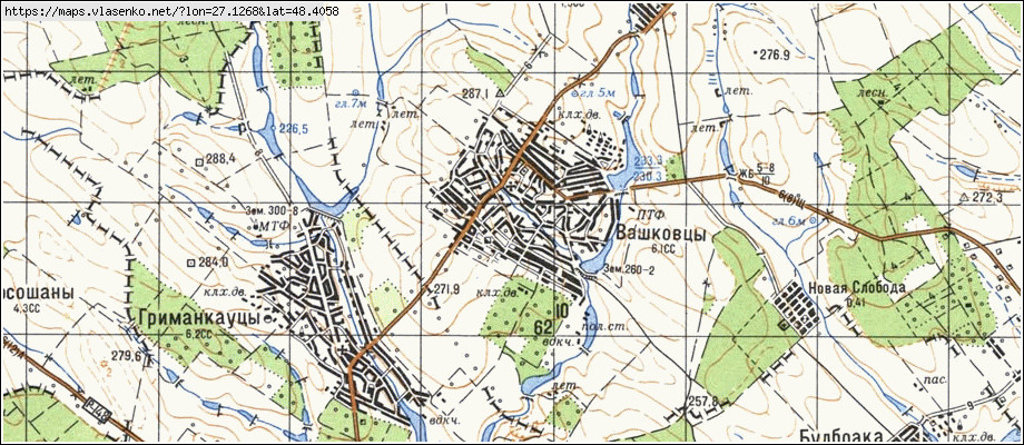 Карта ВАШКІВЦІ, Чернівецька область, Сокирянський район