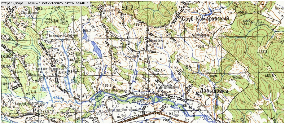Карта ДАВИДІВКА, Чернівецька область, Сторожинецький район