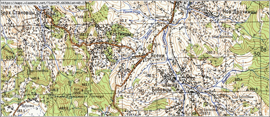 Карта ЯСЕНИ, Чернівецька область, Сторожинецький район
