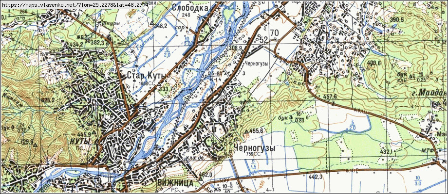 Карта ЧОРНОГУЗИ, Чернівецька область, Вижницький район