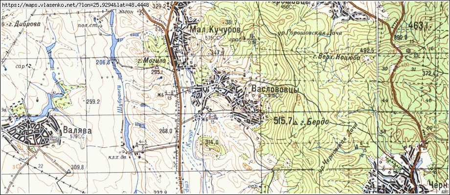 Карта ВАСЛОВІВЦІ, Чернівецька область, Заставнівський район