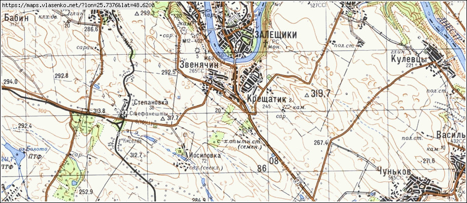 Карта ЗВЕНЯЧИН, Чернівецька область, Заставнівський район